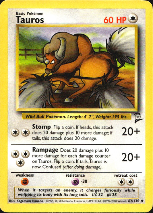 Tauros 62/130 Base Set 2 Uncommon Pokemon Near Mint