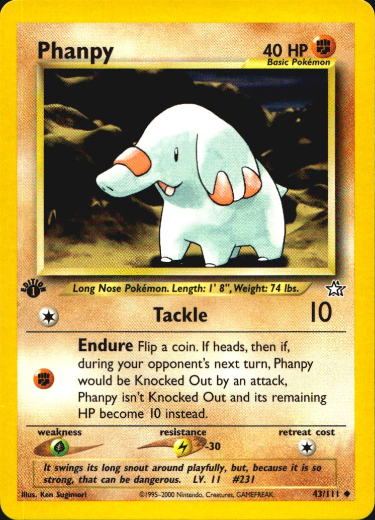 Phanpy 43/111 Uncommon Neo Genesis Pokemon 1st Edition Near Mint