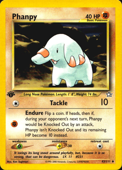 Phanpy 43/111 Uncommon Neo Genesis Pokemon 1st Edition Near Mint