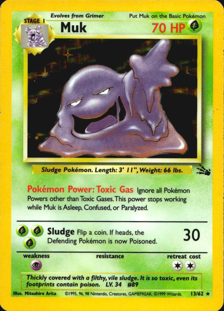 Muk 13/62 Rare Fossil Pokemon Unlimited Holo Near Mint