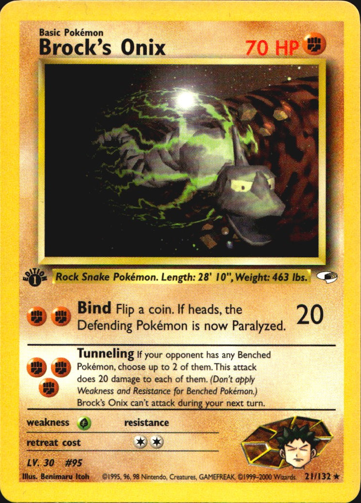 Brock's Onix 21/132 Gym Heroes Rare Pokemon 1st Edition Near Mint