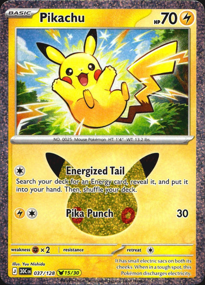 Pikachu 037/128 ME: 30th Celebration Holo Pikachu Rare Pokemon Near Mint