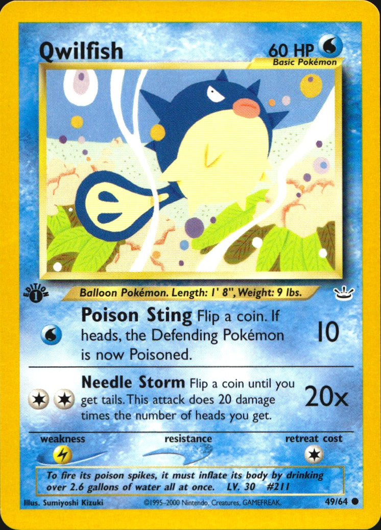 Qwilfish 49/64 Neo Revelation Common Pokemon 1st Edition Moderately Played