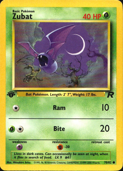 Zubat 70/82 Common Team Rocket Pokemon 1st Edition Near Mint