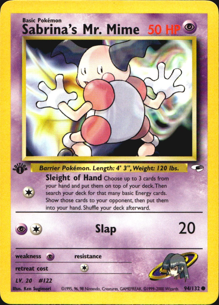 Sabrina's Mr. Mime 94/132 Gym Heroes Common Pokemon 1st Edition Near Mint