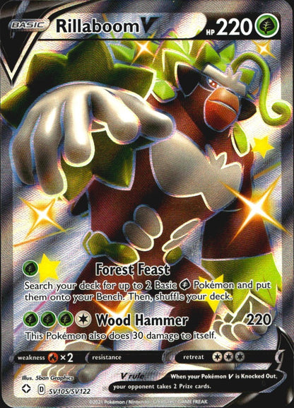 Rillaboom V SV105/SV122 Shining Fates Shiny Vault Holo V Rare Pokemon Near Mint
