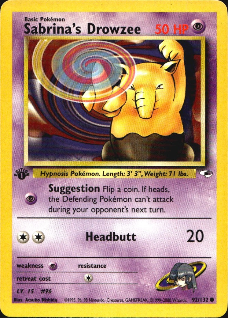Sabrina's Drowzee 92/132 Gym Heroes Common Pokemon 1st Edition Near Mint