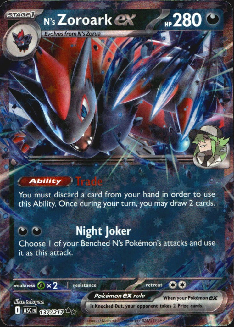 N's Zoroark ex 137/217 Ascended Heroes Double Rare Pokemon Holo Near Mint