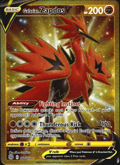 Galarian Zapdos V 182/172 Brilliant Stars Secret Rare Pokemon Holo Near Mint