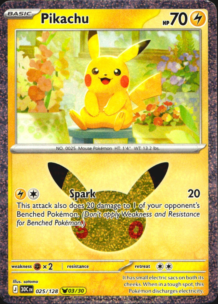 Pikachu 025/128 ME: 30th Celebration Holo Pikachu Rare Pokemon Near Mint
