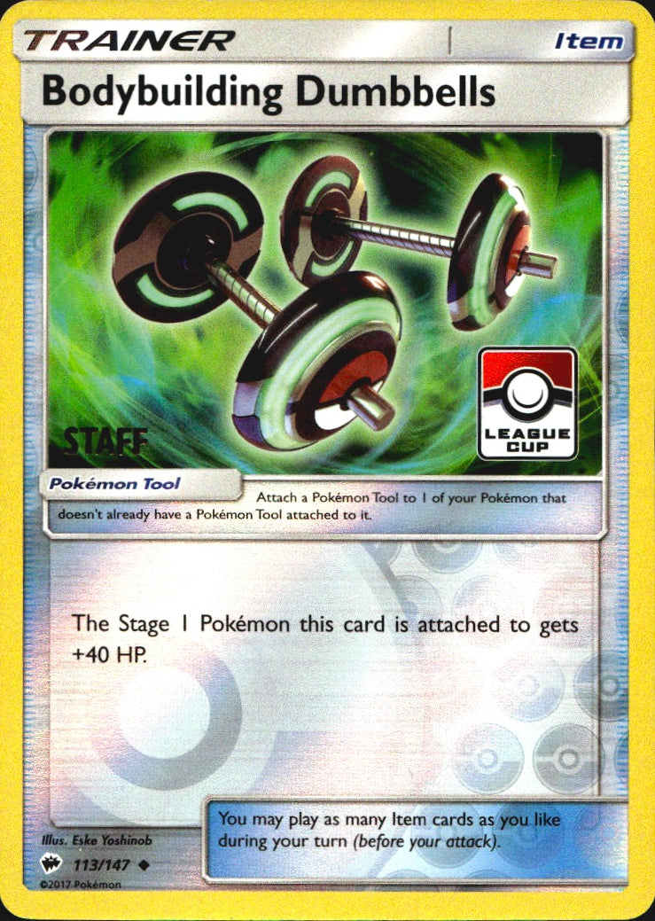 Bodybuilding Dumbbells Staff 113/147 League Cup Card Pokemon Reverse Holo NM
