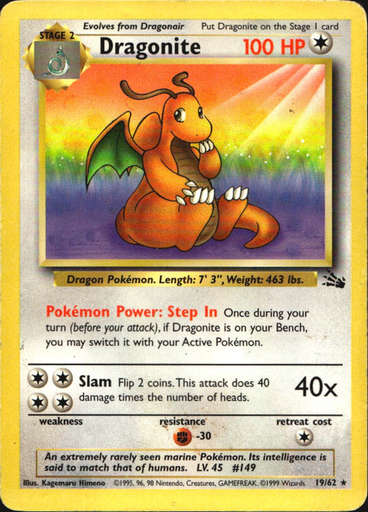 Dragonite 19/62 Rare Fossil Pokemon Heavily Played