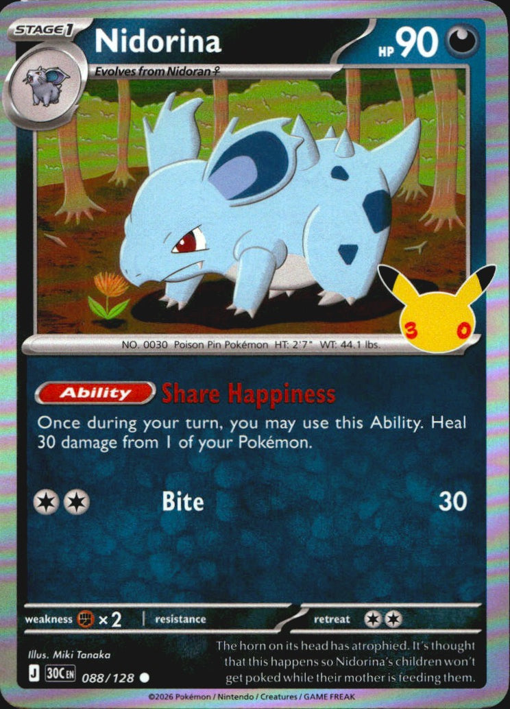 Nidorina 088/128 ME: 30th Celebration Holo Common Pokemon Near Mint