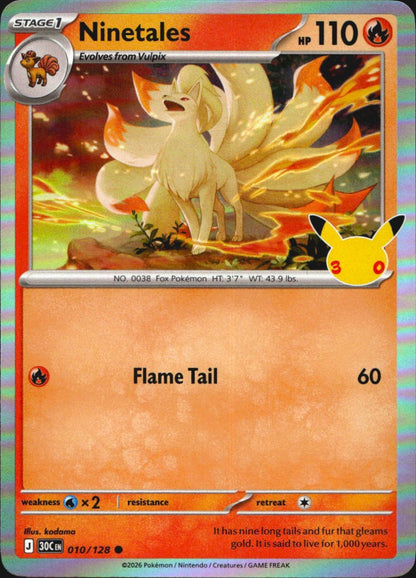 Ninetales 010/128 ME: 30th Celebration Common Pokemon Holo Near Mint