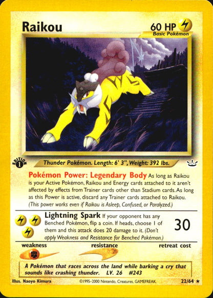 Raikou 22/64 Neo Revelation Rare Pokemon 1st Edition Lightly Played