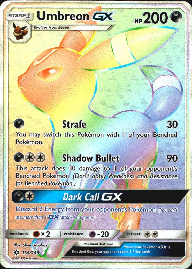 Umbreon GX 154/149 Holo Secret Rare SM Base Set Pokemon Near Mint