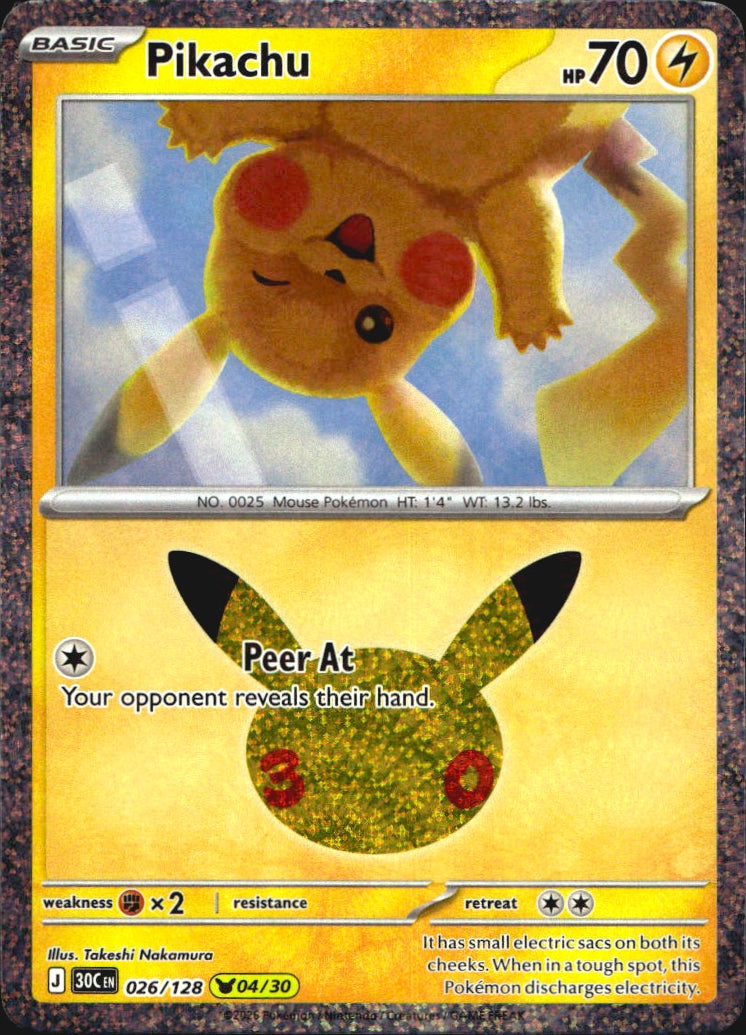 Pikachu 026/128 ME: 30th Celebration Holo Pikachu Rare Pokemon Near Mint