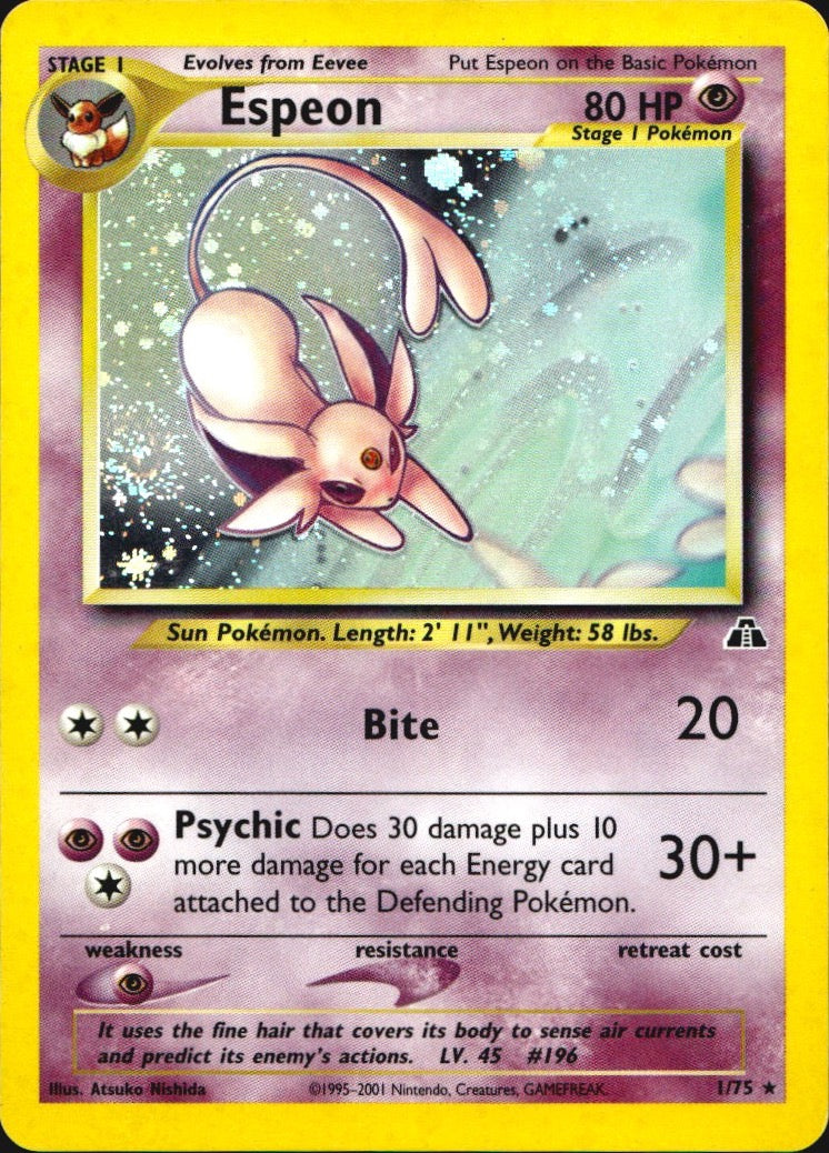 Espeon 1/75 Neo Discovery Rare Pokemon Unlimited Holo Near Mint