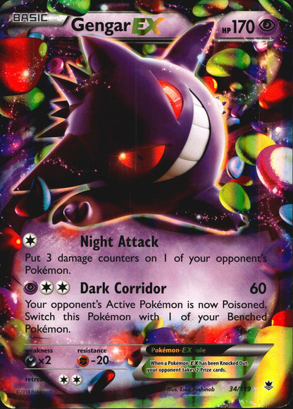 Gengar EX 34/119 JUMBO Rare Phantom Forces Pokemon Near Mint