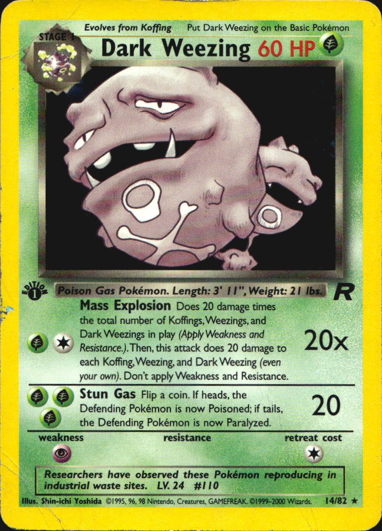 Dark Weezing 14/82 Rare Team Rocket Pokemon 1st Edition Holo Damaged
