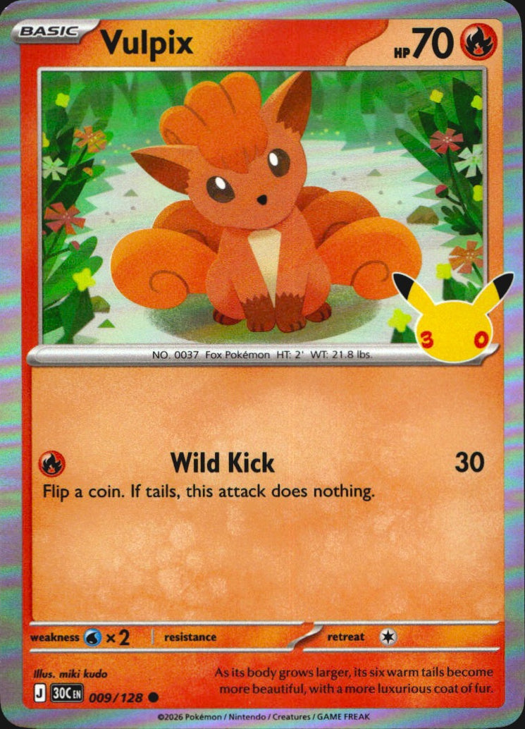 Vulpix 009/128 ME: 30th Celebration Holo Common Pokemon Near Mint