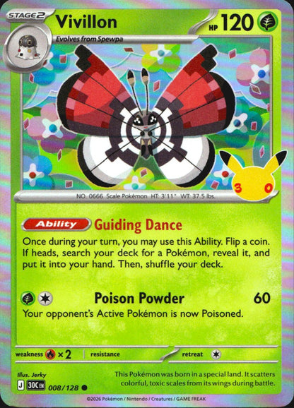 Vivillon 008/128 ME: 30th Celebration Holo Common Pokemon Near Mint