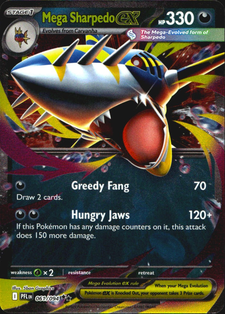 Mega Sharpedo ex 061/094 Phantasmal Flames Double Rare Pokemon Holo Near Mint
