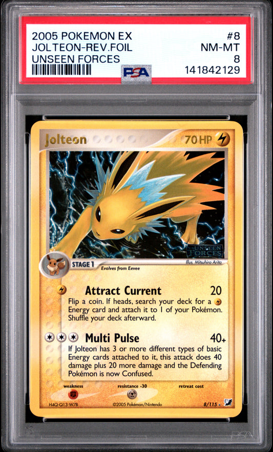 Jolteon Reverse Holo 8/115 Unseen Forces Pokemon PSA 8