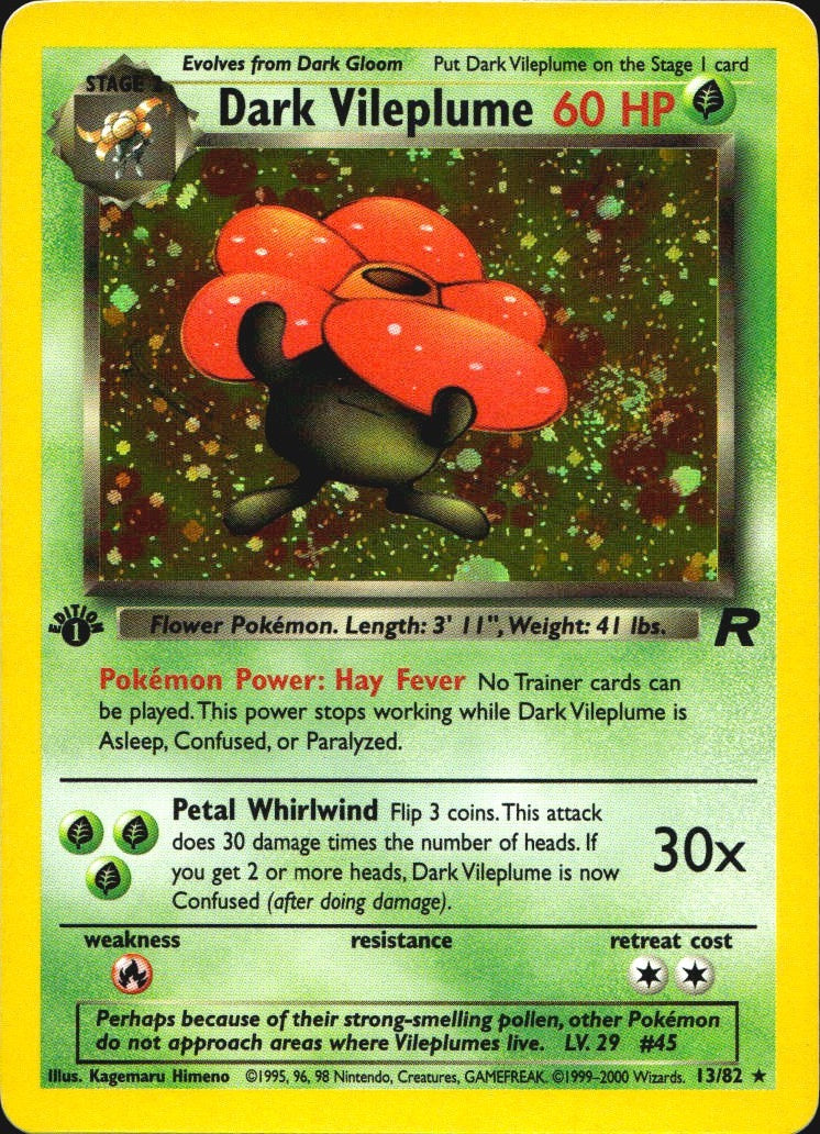 Dark Vileplume 13/82 Rare Team Rocket Pokemon 1st Edition Holo Near Mint