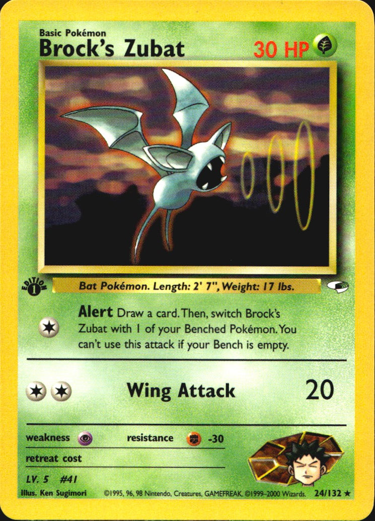 Brock's Zubat 24/132 Gym Heroes Rare Pokemon 1st Edition Near Mint