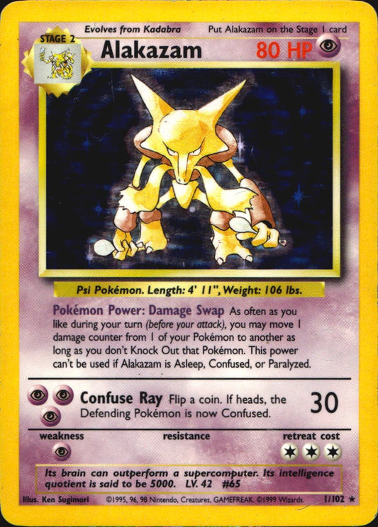 Alakazam 1/102 Holo Holo Rare Base Set Unlimited Pokemon Heavily Played