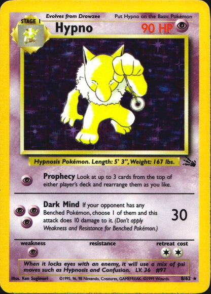 Hypno 8/62 Holo Rare Fossil Pokemon Moderately Played