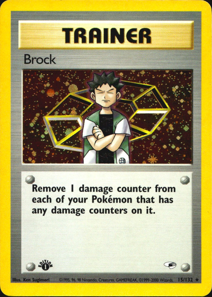Brock 15/132 Rare Gym Heroes Pokemon 1st Edition Holo Near Mint