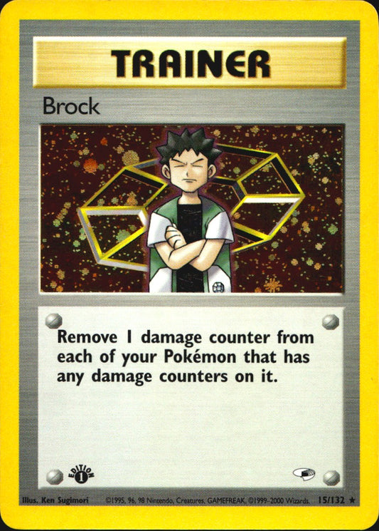 Brock 15/132 Rare Gym Heroes Pokemon 1st Edition Holo Near Mint
