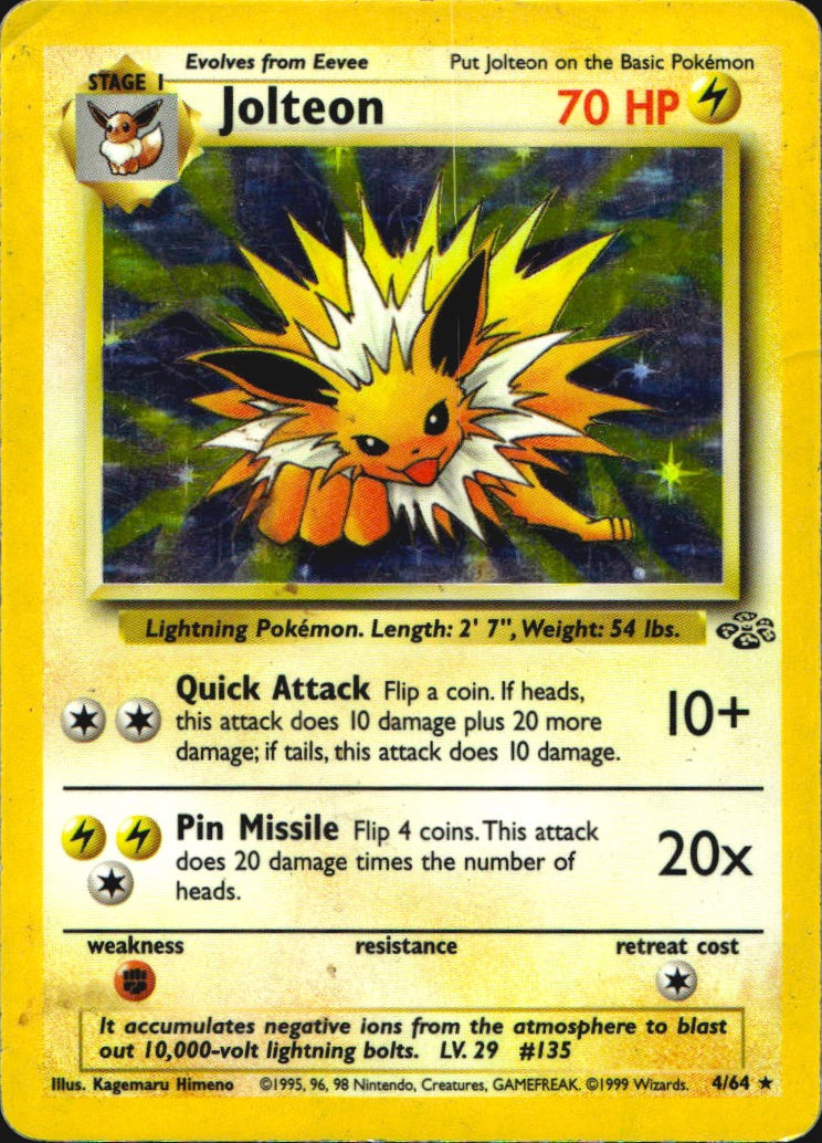 Jolteon 4/64 Jungle Rare Pokemon Unlimited Holo Heavily Played