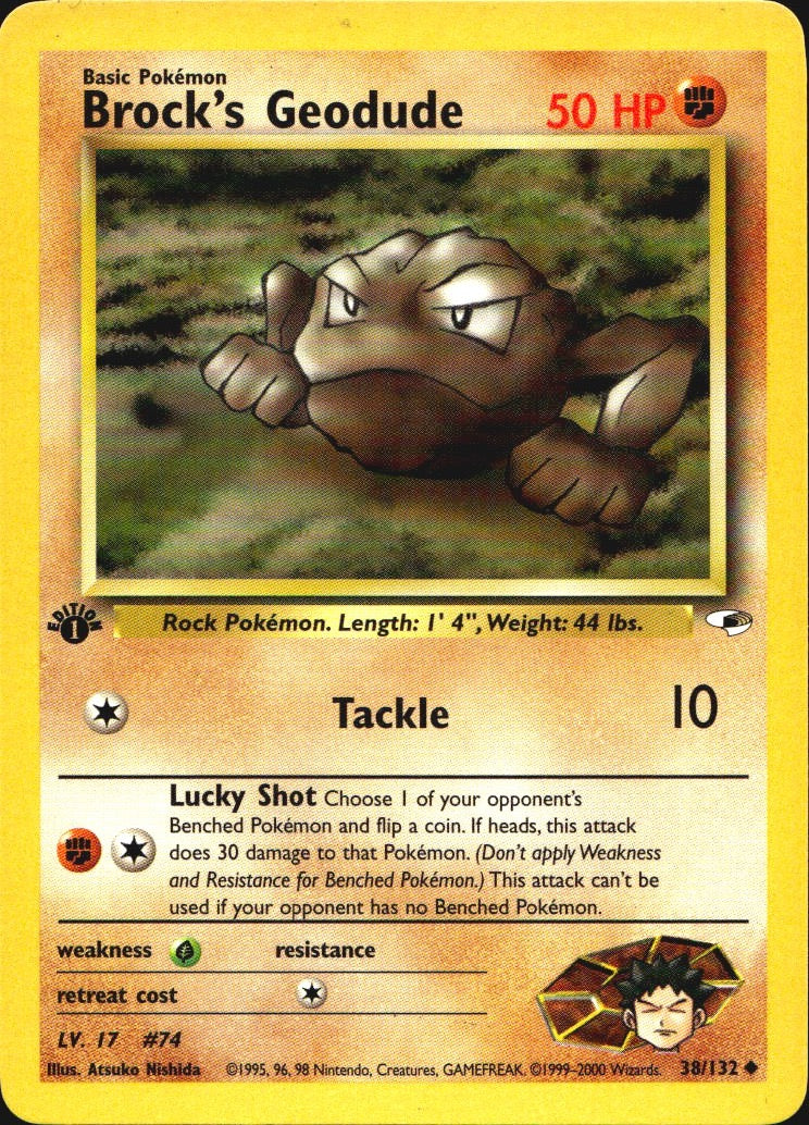 Brock's Geodude 38/132 Gym Heroes Uncommon Pokemon 1st Edition Near Mint