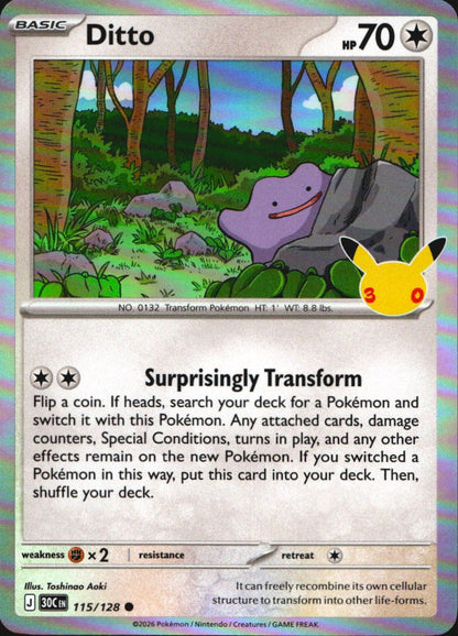Ditto 115/128 ME: 30th Celebration Common Pokemon Holo Near Mint