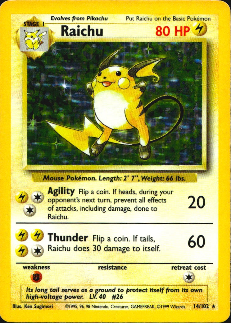 Raichu 14/102 Holo Rare Base Set Unlimited Pokemon Near Mint