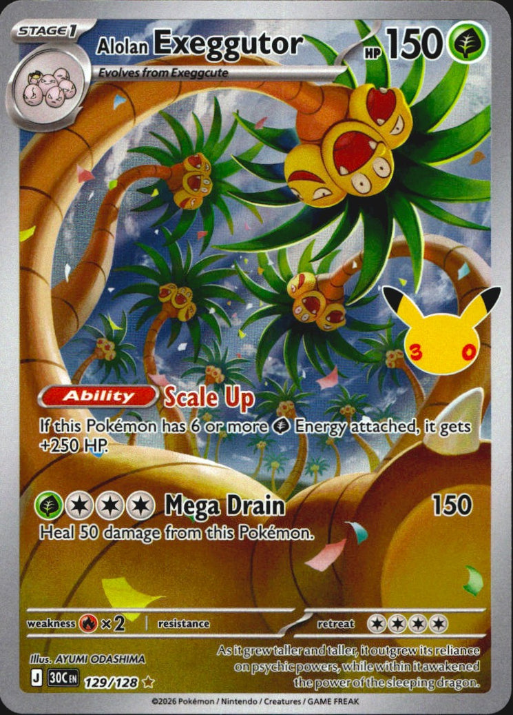 Alolan Exeggutor 129/128 ME: 30th Celebration Illustration Rare Pokemon Holo NM