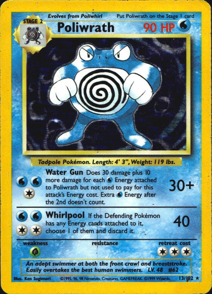 Poliwrath 13/102 Holo Rare Base Set Unlimited Pokemon Heavily Played