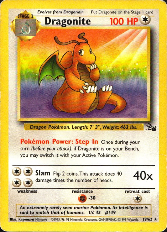 Dragonite 19/62 Rare Fossil Pokemon Heavily Played
