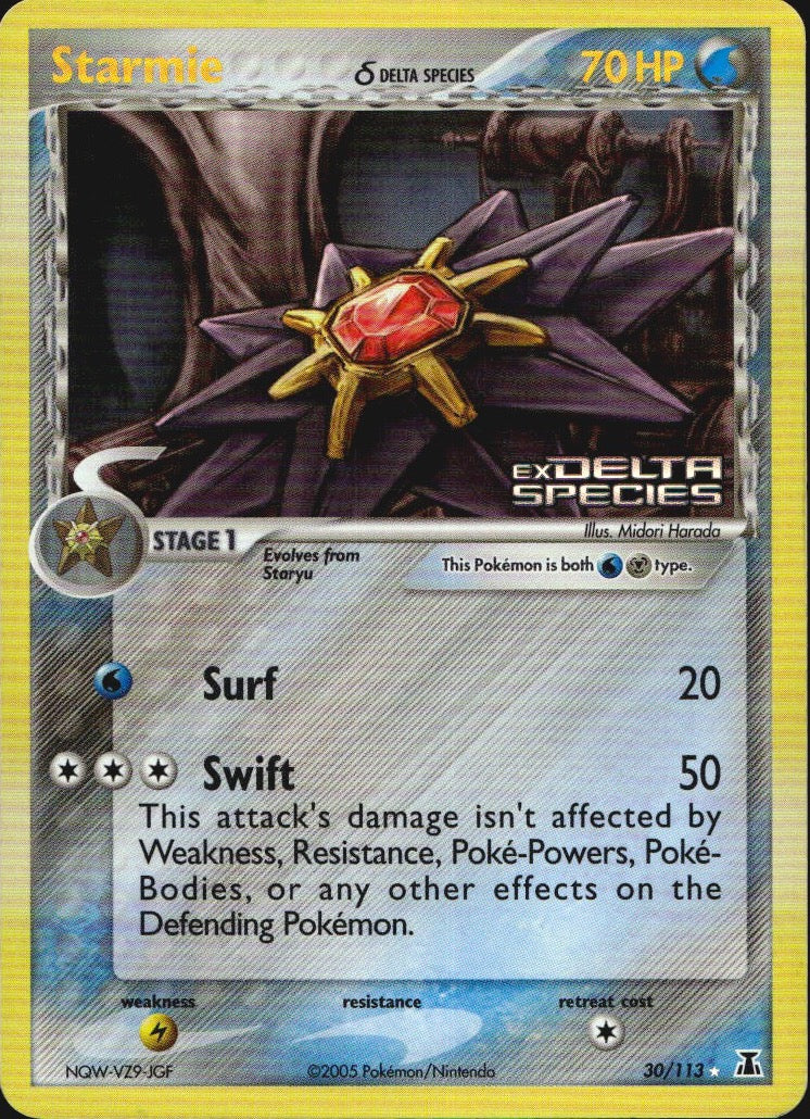 Starmie 30/113 Delta Species Rare Pokemon Reverse Holo Moderately Played