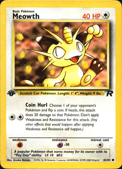 Meowth 62/82 Team Rocket Common Pokemon 1st Edition Near Mint