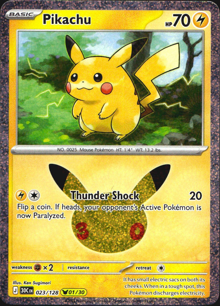 Pikachu 023/128 ME: 30th Celebration Holo Pikachu Rare Pokemon Near Mint