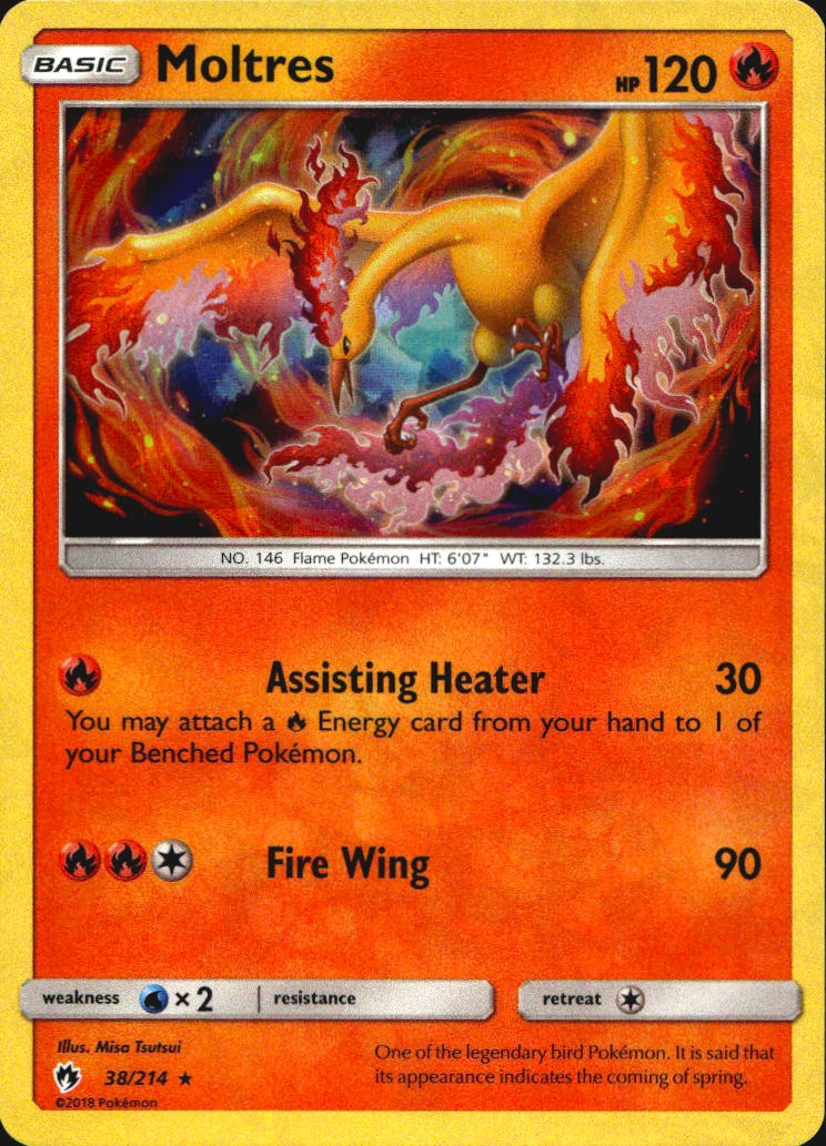 Moltres 38/214 Rare Cracked Ice Lost Thunder Pokemon Near Mint
