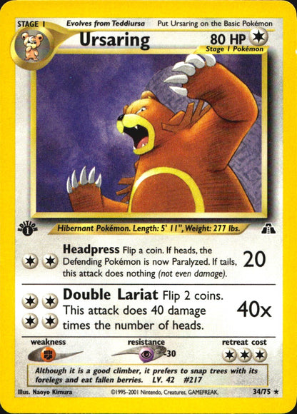 Ursaring 34/75 Neo Discovery Rare Pokemon 1st Edition Near Mint