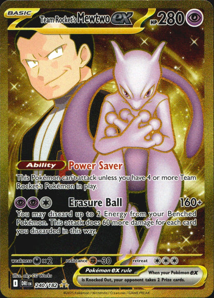 Team Rocket's Mewtwo ex 240/182 Hyper Rare Destined Rivals Pokemon Near Mint