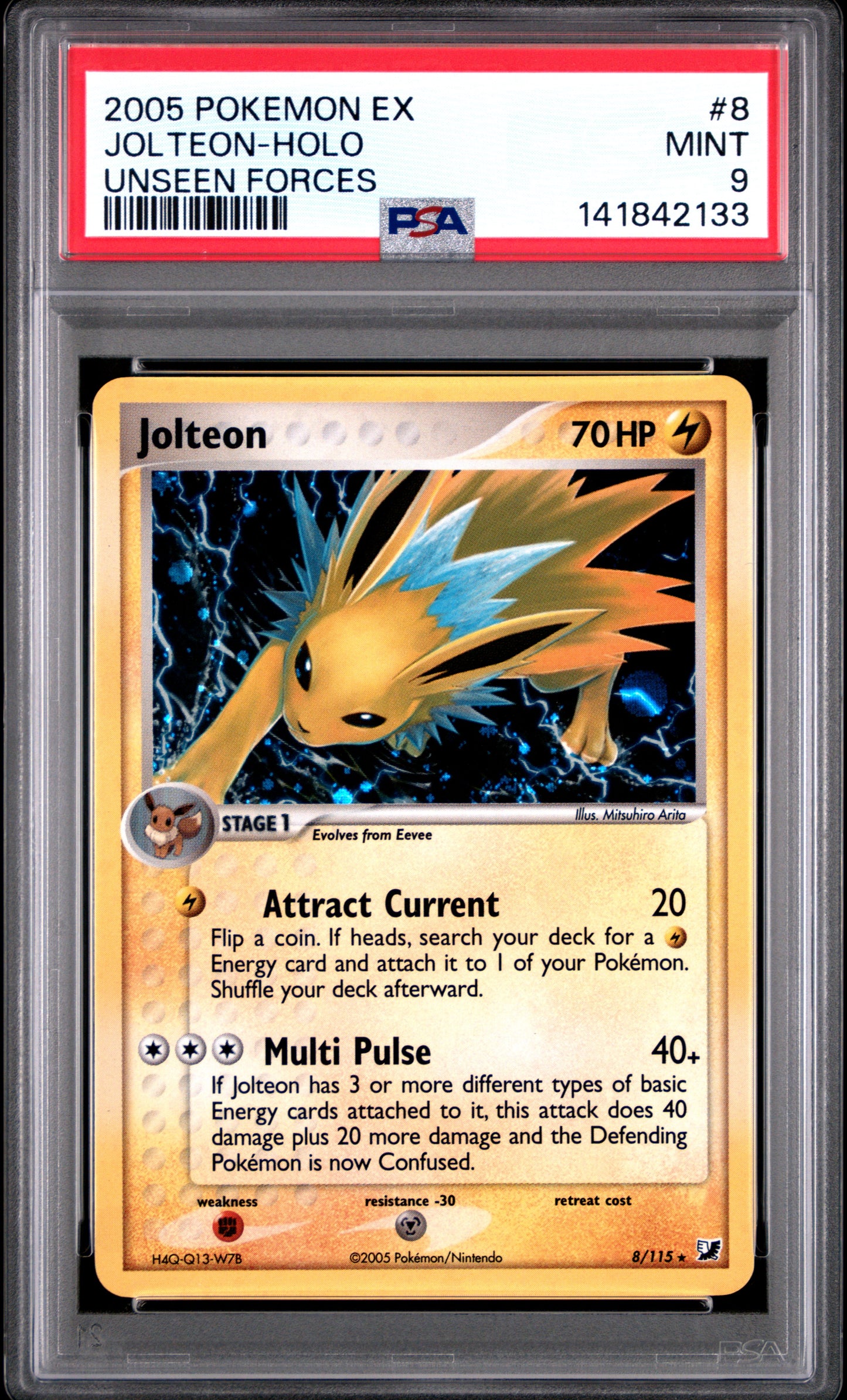 Jolteon Holo 8/115 Unseen Forces Pokemon PSA 9