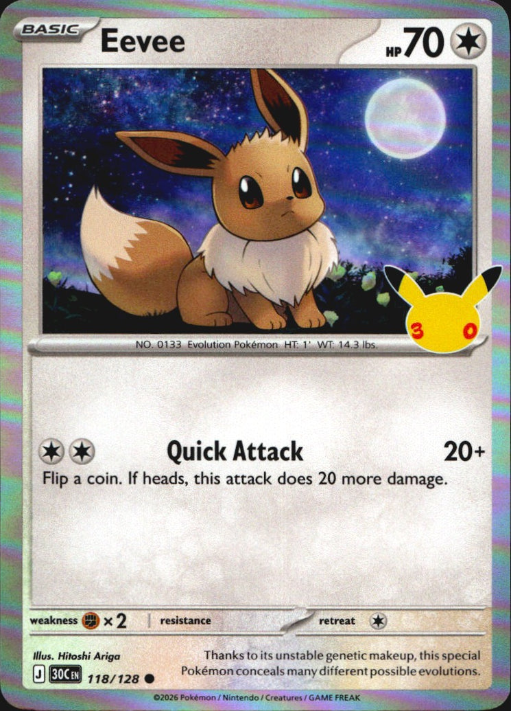 Eevee 118/128 ME: 30th Celebration Common Pokemon Holo Near Mint