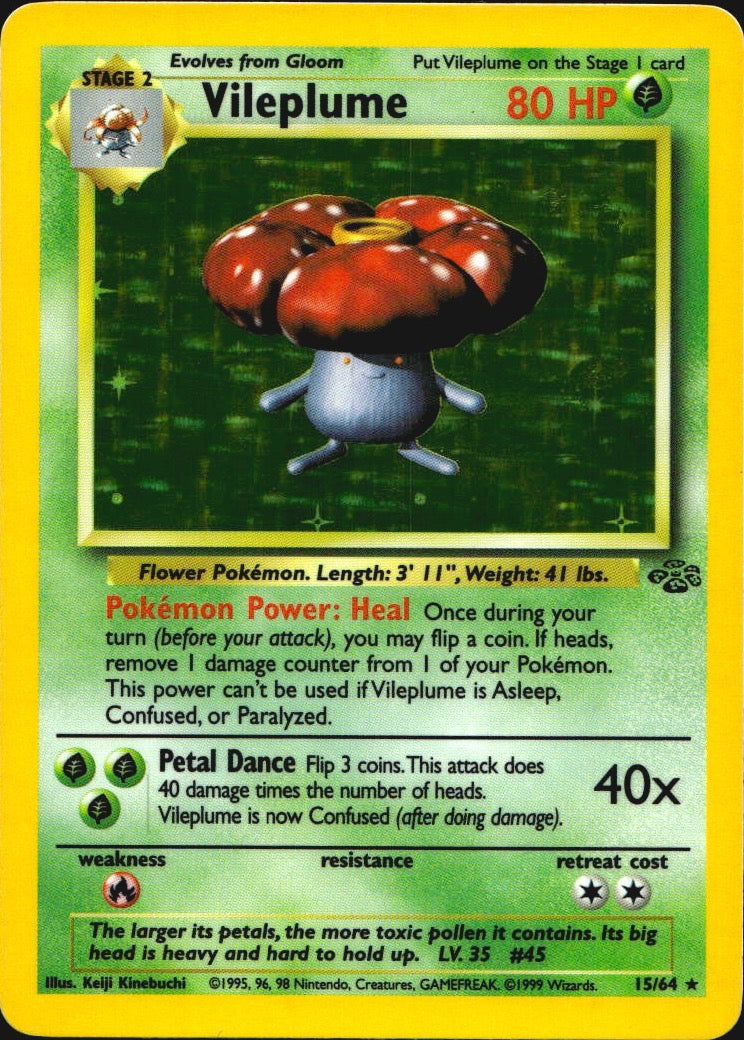 Vileplume 15/64 Rare Jungle Pokemon 1st Edition Holo Near Mint